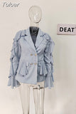 2023 Autumn New Style Ruffle Wave Sleeve Suit jackets Women's Double Breasted Design Solid Color Blazer Fashion Tide
