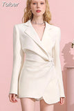 Fashion Women's Dress Notched Collar Slim Spliced Long Sleeve Twist Folds Waist White Suit Dresses Spring 2023 New