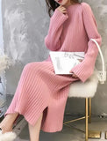 Women Winter Knit Dresses 2022 Europe Long Sleeve O-Collar Casual Loose Warm Maxi Sweater Dress Plus Size Women's