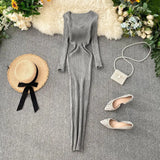 Women's Autumn And Winter 2025 New Korean Version Of Simple Solid Color Long Sleeves Tight Waist Thin Knit Long