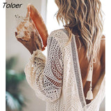 Backless White Embroidered Lace Dress for Women Boho Beach Short Dresses Deep V-Neckline Sexy Mini Dress Female