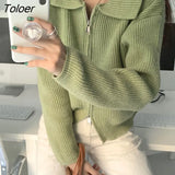 Women Solid Zipper Fashion Leisure All-match Spring Retro Simple Sweet Cute New Long Sleeve Clothes Soft