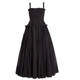 2022 New Summer Strapless Back Hollow Out Square Pleated Slim Big Hem White Temperament Dress Women Fashion