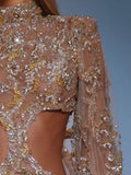 Fashion Elegant Women's Dress New Round Neck Long Sleeve Gauze Sequined Mini A-line Dresses Female Summer 2023