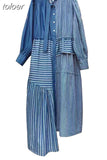 Hit Color Striped Dresses For Women Lapel Long Sleeve High Waist Folds Irregular Hem Elegant Dress Female Fashion