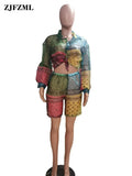 Bandanna Print Fashion Women Two Piece Outfits Long Sleeve Turn Down Collar Blouse+see Through Short Cute Color