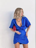 Graduation Party Gift Sexy Turn Down Collar Klein Blue Mini Shirt Dress Summer Fashion High Street Comfort A Line Party Dresses For