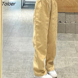 Khaki Black Wide Leg Pants for Women 2023 Drawstring Loose Harajuku Trousers Woman Streetwear High Waisted Pants