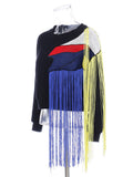 Loose Fit Rainbow Tassel Sweatshirt New Round Neck Long Sleeve Women Big Size Fashion Tide Spring Autumn 2023