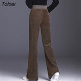 Elastic Waist Corduroy Pants Women Autumn Winter Straight Velvet Pants Woman 2023 Pocket Loose Casual Trousers