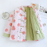 Style Buckle Coat Cotton Jacket Women's Fashion Elegant Warm Cotton Clothes National Tide Printing Cotton