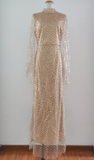 O Neck Sequin Evening Dresses Long 2023 New Women Mermaid Formal Dress Party Gown Bodycon Maxi Prom Bat Sleeves