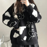 Christmas Cow Sweater Women Clothing Loose Knitted Kawaii Clothes Harajuku Cropped Jumper Tops Korean Fashion Long Sleeve