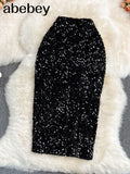 Women Sequins Glitter Pencil Skirt 2022 Fashion Autumn Winter High Waist Slim Bodycon Skirt Knee Length Club Party