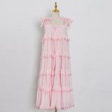 Fold Pleated Summer Sling Dress For Women Square Collar Sleeveless Loose Midi Dresses Female Clothes Style New