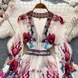 And Autumn French Court Style Temperament Thin French Chiffon Mesh Dress Female Big A-Word Print Long