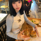 Kawaii Cartoon Print T-shirt Japanese Harajuku Ribbed Tops Fairycore Korean Fashion Cute Tshirt Y2k Aesthetics