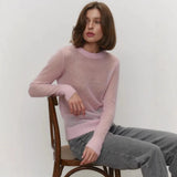 Spring And Summer New Thin Sweater Hoodie Women's Round Collar Perspective Basic Knitwear Candy