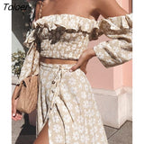Off Shoulder Casual Women Dress Ruffle Beach Summer 2023 2 Piece Set Dresses Vintage Floral Print Dress Suit