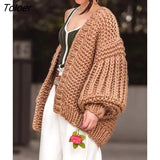 2023 Autumn And Winter Sweater Cardigan Bohemian Style Hand-knitted Bat Lantern Sleeve Sweater Jacket Female