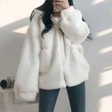 Hooded Ladies Plus Velvet Thick Coat All-match Jacket Pure Yellow Sweet and Cute Autumn and Winter Lamb Wool Loose Coat