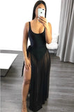 Sexy U Neck Backless Straps Holidays Bodysuit and Long Mesh Beach Cover Up 2 Piece