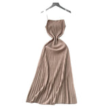 Dress Women 2025 New Gentle Wind Temperament Slings Waists Thin Vertical Knitted Dress Inside The Long
