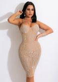 Party Sexy Beaded Strap Midi Bodycon