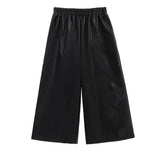 High Elastic Waist Black Hollow Out Long Pu Leather Pants New Loose Fit Trousers Women Fashion Spring Autumn 2023