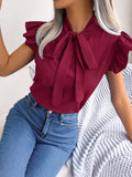 Spring And Summer Temperament Commuting Wood Ear With Bow Chiffon Shirt Women's
