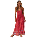 Summer New Large Swing Skirt Women's Bohemian V Tie Sling Broken Floral