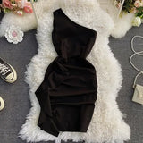 Sexy Skew Collar Sleeveless Bodycon Dress Women Elegant High Waist Sheath Mini Vestidos Female 2021 Spring Summer New