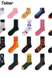 Harajuku Men Socks Funny Colorful Cartoon Dot Striped Sokken Casual Japanese Style Street Skateboard Calcetines