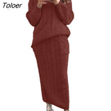 Autumn Winter Two Piece Set Women Winter Long Sleeve Jumpers Sweater Skirt Set Warm Knitted Outfit Top and Pants