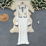 French Elegant Little Fragrant Knitted Dress Dress Women Fashion Collar Long Sleeve Slim