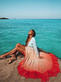 Women's Summer Bohemian Dress Printing Gradient Elegant Maxi Dress Patchwork Rainbow Color Party Dress Ruffles Sweet
