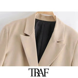 Women Fashion Double-Breasted Loose Fitting Blazer Coat Vintage Long Sleeve Pockets Female Outerwear Chic