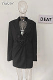 Fashion Women Blazer Slim Notched Collar Detachable Flower Single Breasted Waist Black Suit Dress Summer 2023 New