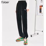 Women Sweatpants 2022 Winter Elastic Waist Straight Long Trousers Embroidery Black Casual Streetwear Sport