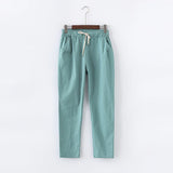 Spring Summer Casual Cotton Linen Pants Women Elastic Waist Solid Pockets Retro Loose Women's Harem Pants Trousers