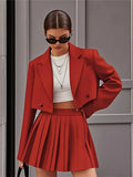 Short Suit Short Suit Suit Set Spring And Summer Double Buckle Short Suit + 100 Folded Short Skirts