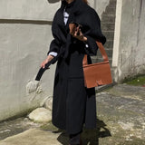 Women Elegant Solid Long Wool Coat With Belt Chic Batwing Long Sleeve Pockets Loose Coat Female Autumn Winter