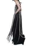 Patchwork Fringe Dress For Women O Neck Sleeveless Hollow Out Straight Sexy Dresses Female 2023 Summer Fashion