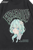 clothes Oversized t-shirt Green Hair Girl Cartoon Anime Printed Streetwear Japanese Harajuku Fashion Tops Clothing