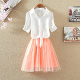 Women Dresses Summer 2022 New Korean Fashion Short Sleeve Shirt White Oversized Clothes Midi Casual Mesh Tulle Pink Plus