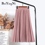 Women Vintage New Fashion Skirt Elastic High Waist Pleated Leisure Retro Skirt Female Streetwear Luxury Faldas