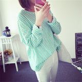 Style Fashion Long Sleeve T-shirts Striped Casual Home Liesure Women Tees Fashion Round Neck Ladies Clothing