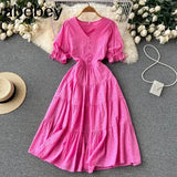 2022 Summer New Lace Embroidery Dress Women Short Sleeves Dresses Female Vintage Party Beach Maxi Long