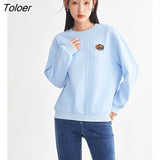 Women Sweatshirts 2023 Spring Long Sleeve O Neck Loose Hoodie 3D Diamond Check Embroidery Casual Chic