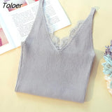 Tops Women Lace V-neck Solid Knitted Leisure Sexy Camisoles Womens Basic Camis All-match Students Slim Korean Style